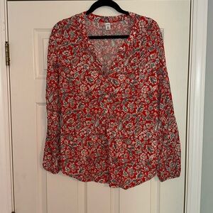 Old Navy Red Floral Tunic Blouse